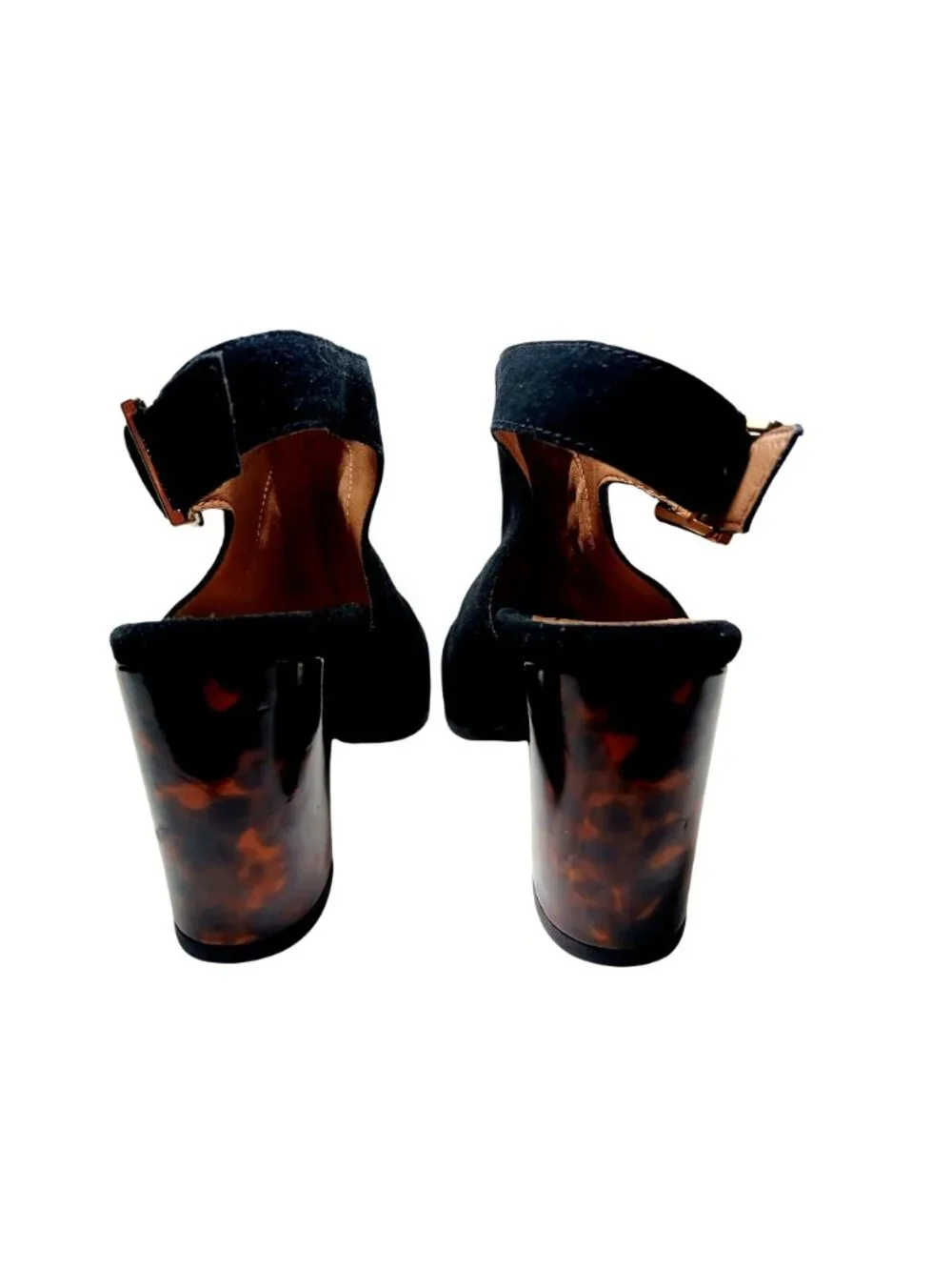 Vionic Lacey Black Suede Heels Shoes Size 7.5 Tortoise Block Heel Shooties Comfy